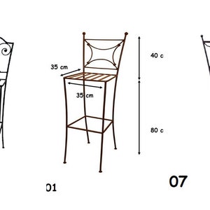 Juego de 2 sillas altas de barra de hierro hechas a mano marroquíes, silla forjada al aire libre pintada a mano, taburete de hierro negro, silla de barra de hierro cómoda artesanal