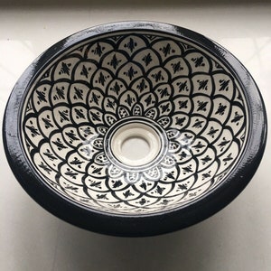 Fregadero artesanal de cerámica marroquí, lavabo redondo pintado a mano, 40, 35, 30 y 25 cm, lavabot marocain, tocador de baño de cerámica