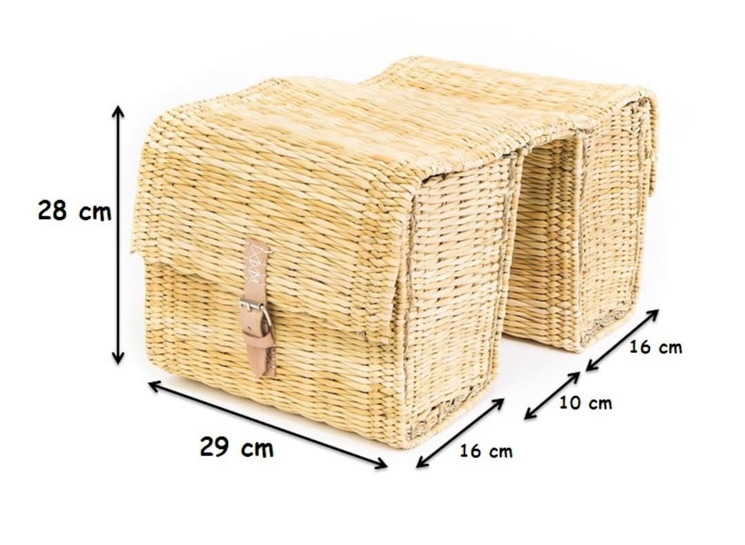 Moroccan Handmade Wicker Bicycle Double Basket, Wicker Double Basket