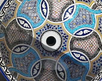 Moroccan ceramic handmade sink, hand painted Round washbasin, 40, 35, 30, and 25 cm, lavabot marocain, ceramic bathroom vessel vanity