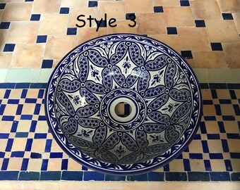 Moroccan ceramic handmade sink, hand painted Round washbasin, 40, 35, 30, and 25 cm, lavabot marocain, ceramic bathroom vessel vanity
