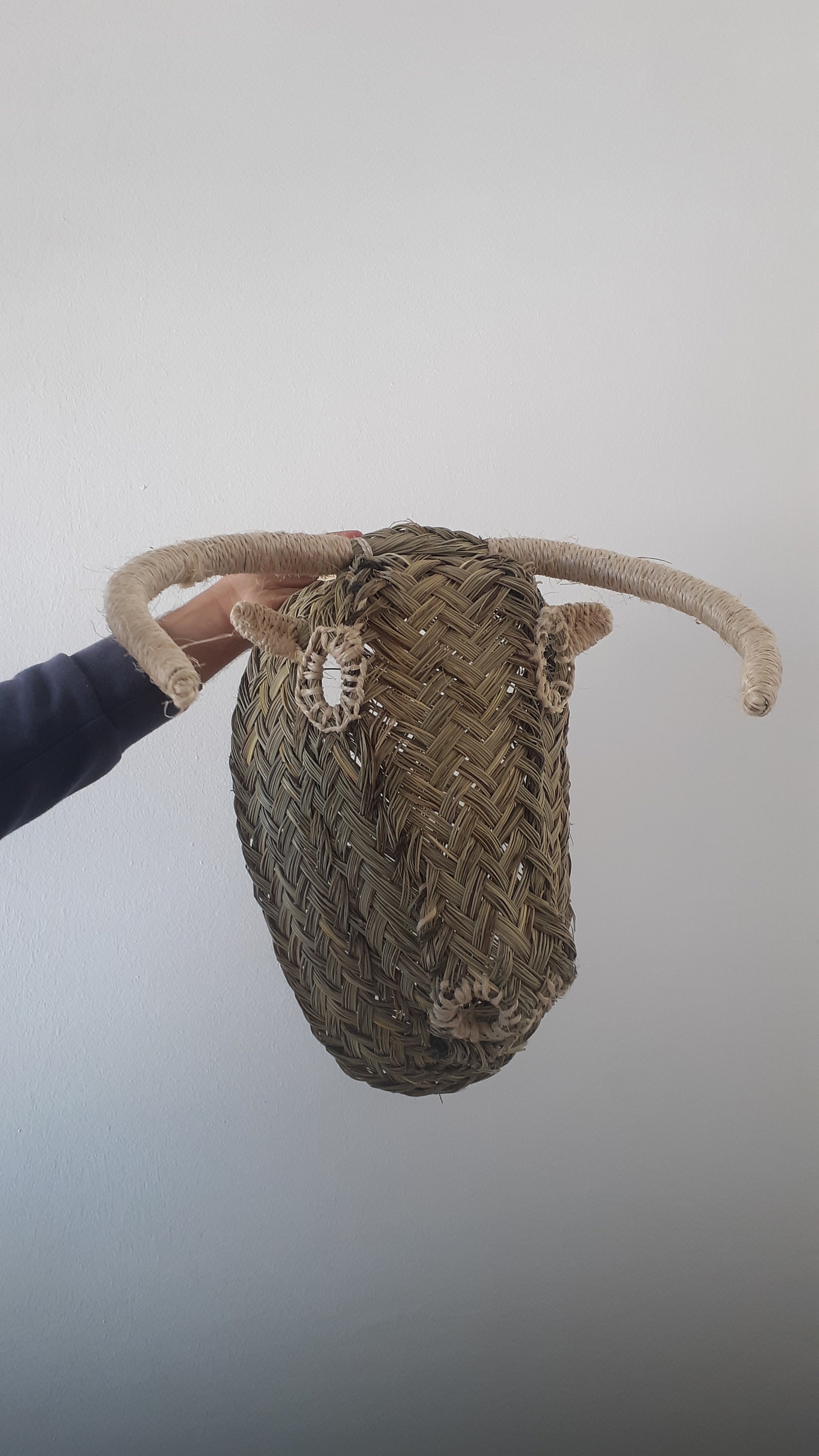 モロッコのわらの雄牛の頭、動物の頭の壁の装飾、フェイクトロフィー