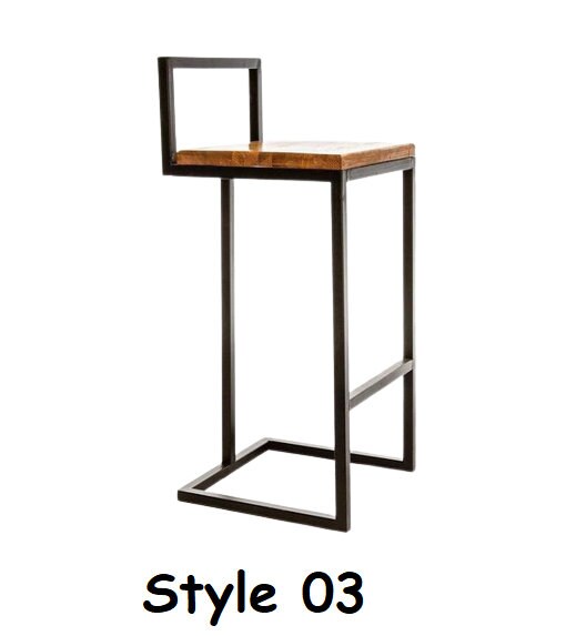 Industrial style Wrought Iron Bar Stools, handmade iron bar chair, bar chair made from iron and wood seat, Moroccan rectangular iron chair