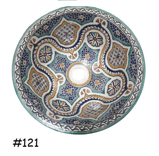 Moroccan ceramic handmade sink, hand painted Round washbasin, 40, 35, 30, and 25 cm, lavabot marocain, ceramic bathroom vessel vanity