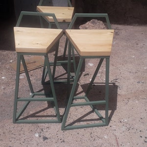 Industrial style Wrought Iron Bar Stools, handmade iron bar chair, bar chair made from iron and wood seat, Moroccan rectangular iron chair