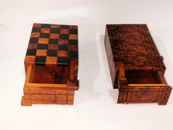 門水 共箱 MA918 2 Set of + 1 Free Moroccan Handmade Wooden Puzzle Box, Thuya