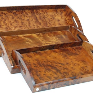 3 set of rectangle kitchen tray Handmade Thuya Wooden Tray made of Thuya Burl Natural Wood Serving tray Coffee Table Tray wood burl Plateau