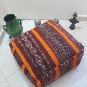 Handmade Moroccan pillow,Moroccan wool pouf, ottoman cushion, Moroccan kilim pillow, Large kilim floor cushion, Moroccan square cushion