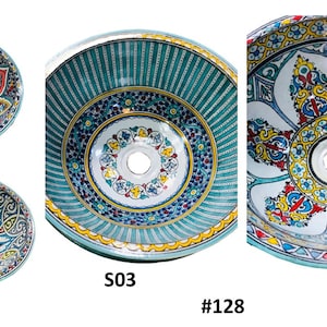 Fregadero artesanal de cerámica marroquí, lavabo redondo pintado a mano, 40, 35, 30 y 25 cm, lavabot marocain, tocador de baño de cerámica