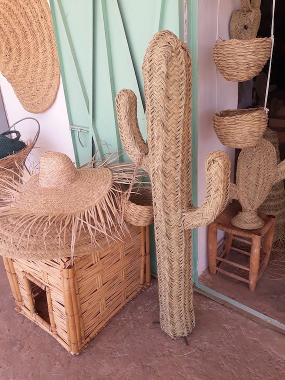 Boho Braided Wicker Cactus, Straw Cactus 