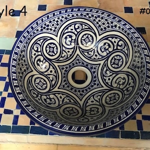 Fregadero artesanal de cerámica marroquí, lavabo redondo pintado a mano, 40, 35, 30 y 25 cm, lavabot marocain, tocador de baño de cerámica