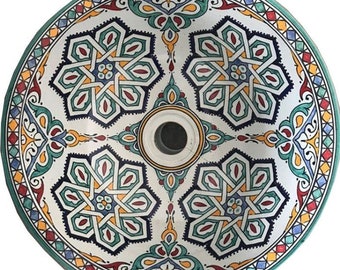 Moroccan ceramic handmade sink, hand painted Round washbasin, 40, 35, 30, and 25 cm, lavabot marocain, ceramic bathroom vessel vanity