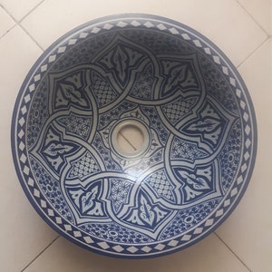 Fregadero artesanal de cerámica marroquí, lavabo redondo pintado a mano, 40, 35, 30 y 25 cm, lavabot marocain, tocador de baño de cerámica