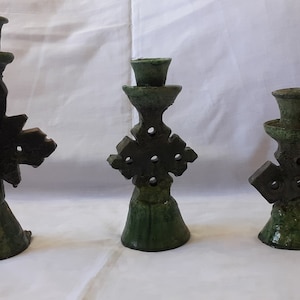 Set of 2 Moroccan Unique Handcrafted candle holder Tamegroute Green Glazed Pottery, handmade green candle holder, moroccan ceramic candle holder