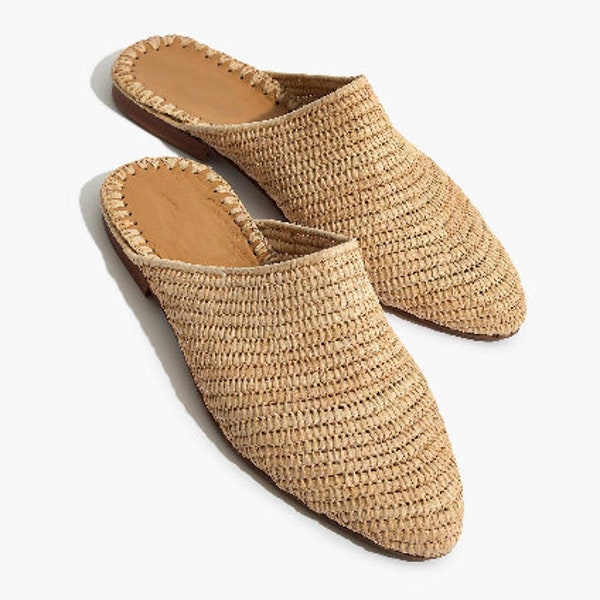 WOLESALE 10 X Natural Raffia slippers,hand woven natural raffia babouche, Moroccan woman's shoes, raffia moroccan handmade Raffia shoes