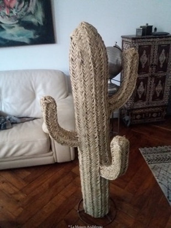 Moroccan Decorative Straw Cactus, Handmade Straw Cactus Rattan