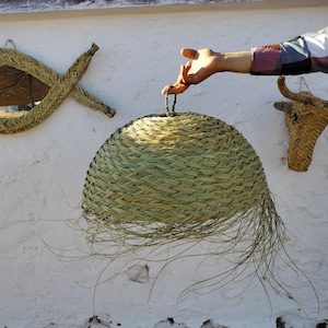 2 Set Of Essaouira seagrass Circle lamp S M XL sizes, hanging light fixture, hanging Wicker, doum hanging Lampshade, Palm Straw chandelier