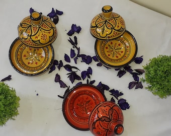 Set of 3 Small Moroccan serving ceramic Tagine, for decoration, handmade ceramic glazed decorated tagine 13 cm - moroccan handmade tajine