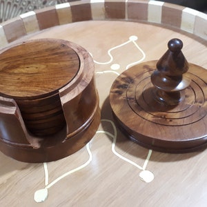 pack of 12 Moroccan handmade Wooden Coasters, Set Of 12 Coaster With Holder, Thuya Wood Coasters Home Kitchen Dining Accessories, saucer