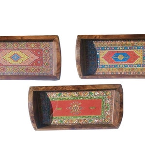 Moroccan Rectangular kitchen tray with Rug Style, Handmade Thuya Wooden Tray made of Thuya Burl, Natural Wood Serving tray Coffee Table