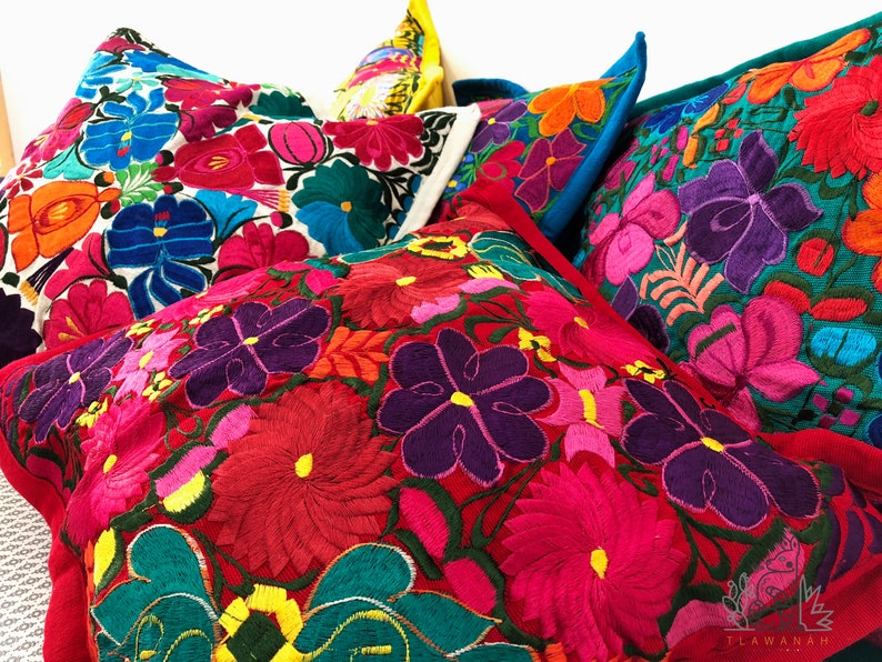 Set of 3 mexican embroidered pillow covers Mexican pillow Etsy