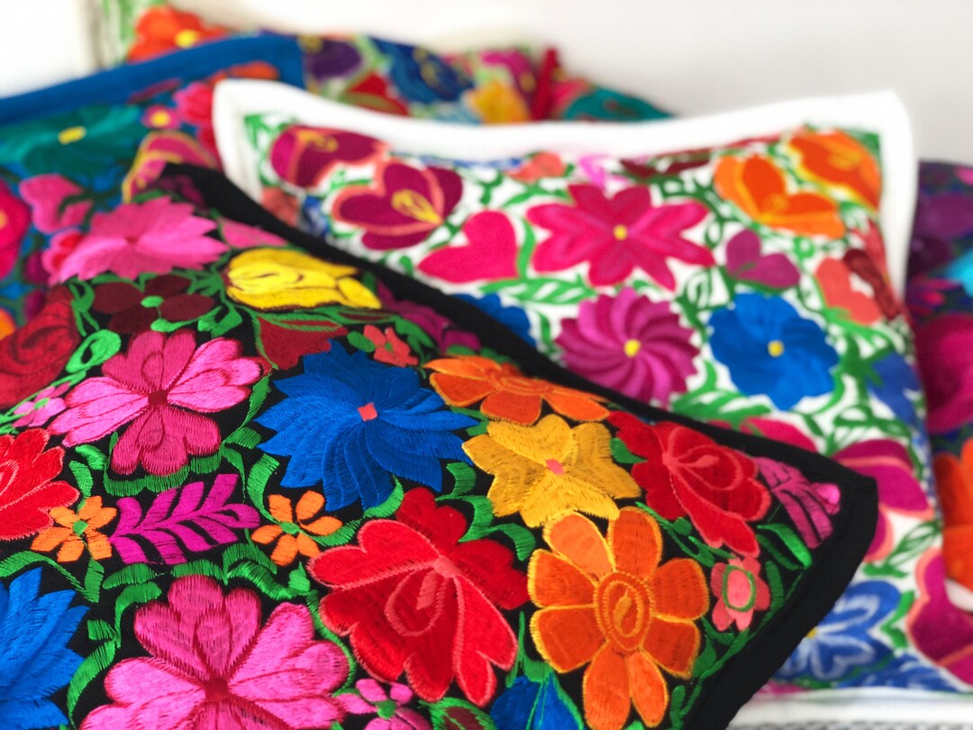Set of 3 Mexican Embroidered Pillow Covers Mexican Pillow Etsy