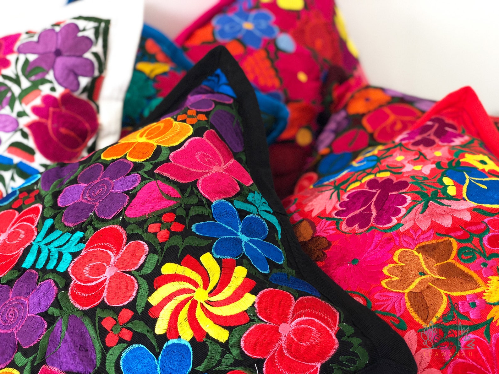Set of 3 Mexican Embroidered Pillow Covers Mexican Pillow Etsy