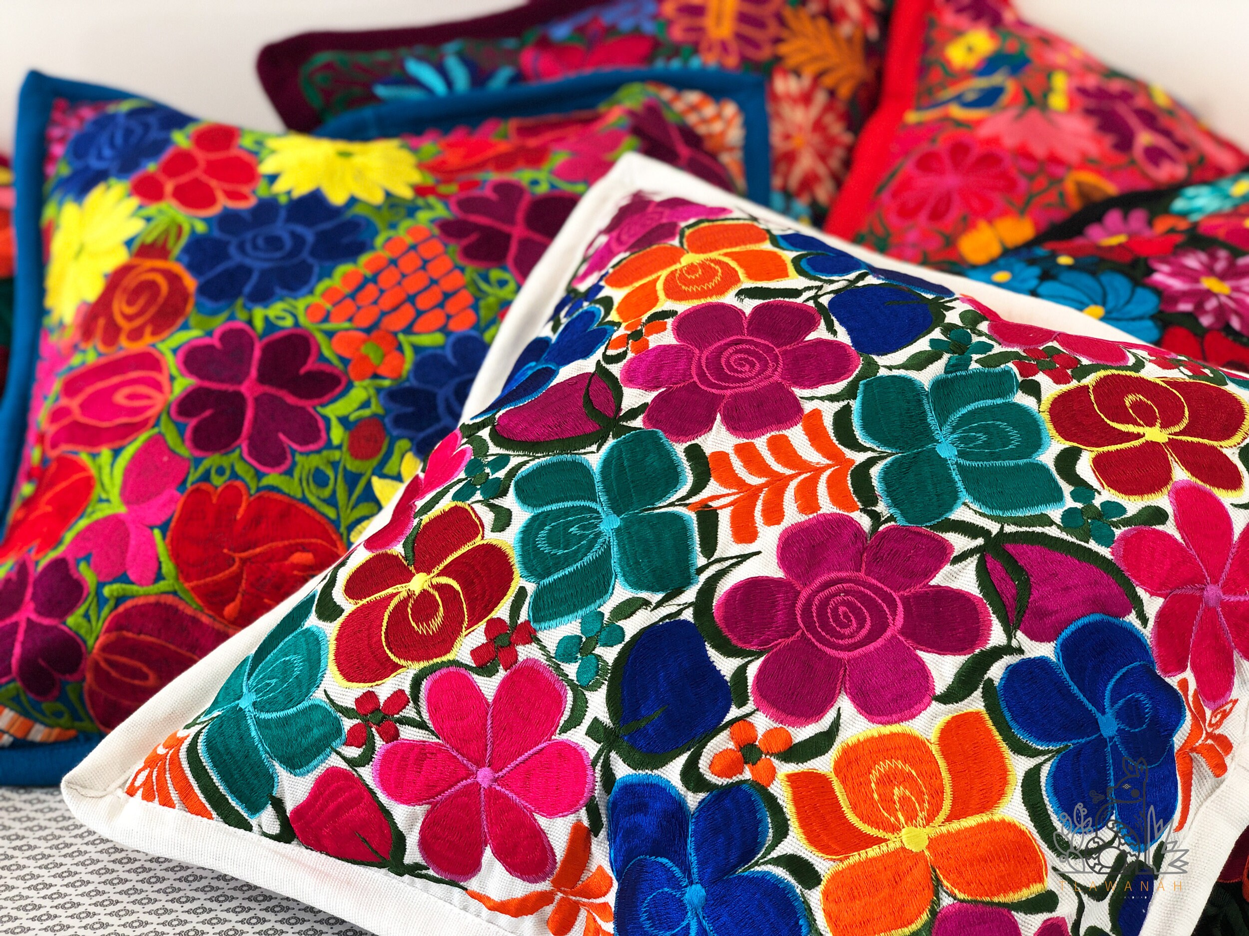 Set of 3 Mexican Embroidered Pillow Covers Mexican Pillow Etsy