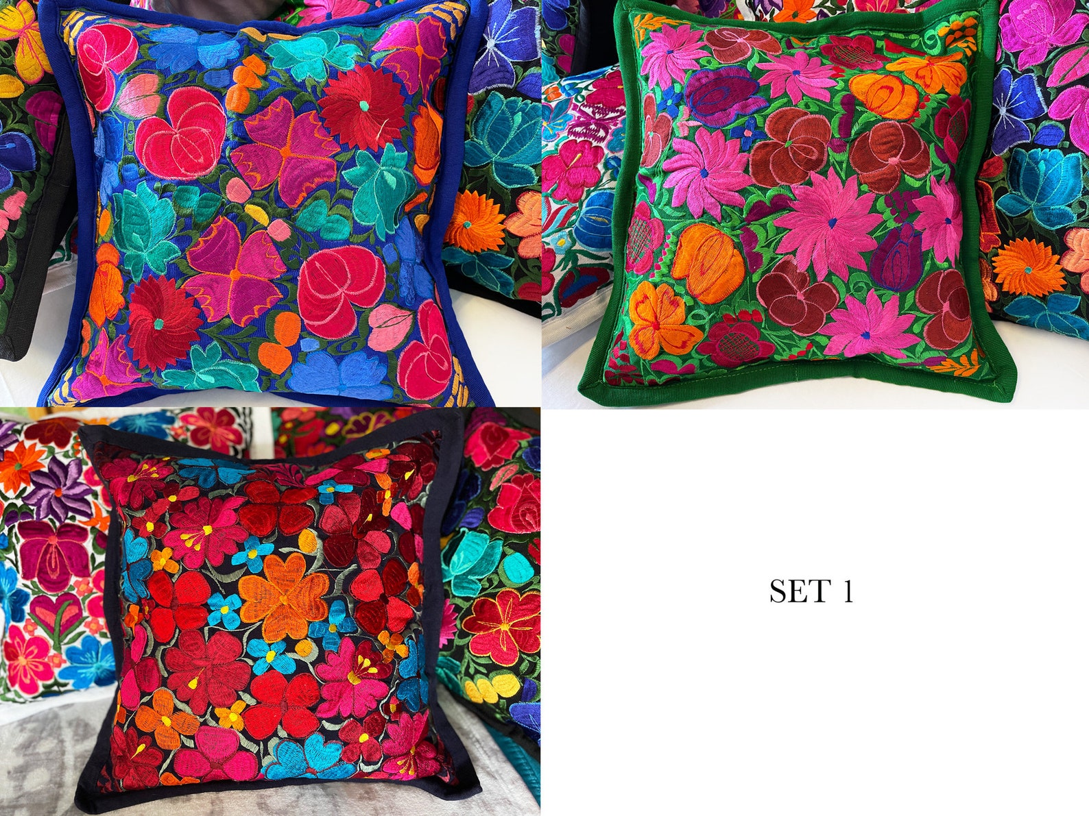 Set of 3 Mexican Embroidered Pillow Covers Mexican Pillow Etsy