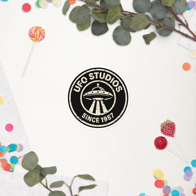 Official UFO Studios Sticker | Distressed Since 1987 UFO Seal | Retro Flying Saucer Vinyl Decal