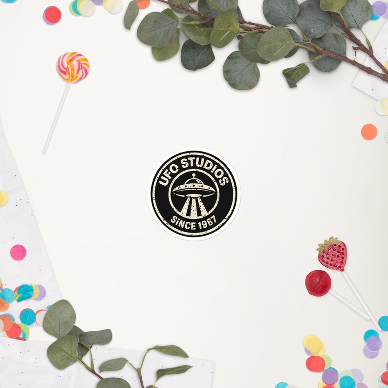 Official UFO Studios Sticker | Distressed Since 1987 UFO Seal | Retro Flying Saucer Vinyl Decal