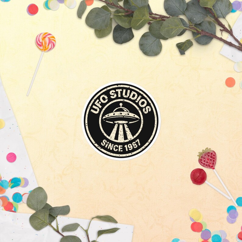 Official UFO Studios Sticker | Distressed Since 1987 UFO Seal | Retro Flying Saucer Vinyl Decal