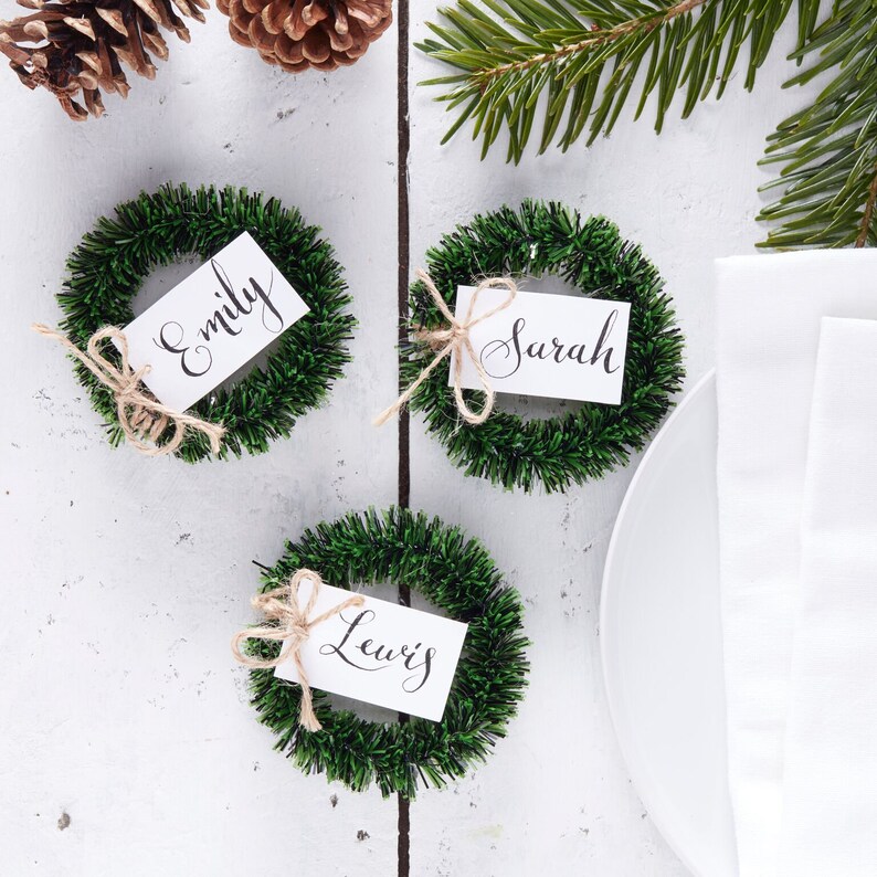 Name Card Holders Wreath Name Place Cards Christmas Decorations Rustic Christmas Table Decor Christmas Wedding