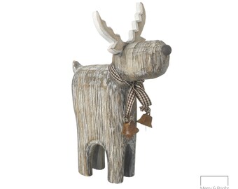 Rustic Wooden Reindeer Christmas Decoration | Vintage Style Wooden Reindeer Decoration | Rustic Wooden Festive Reindeer | Standing Reindeer