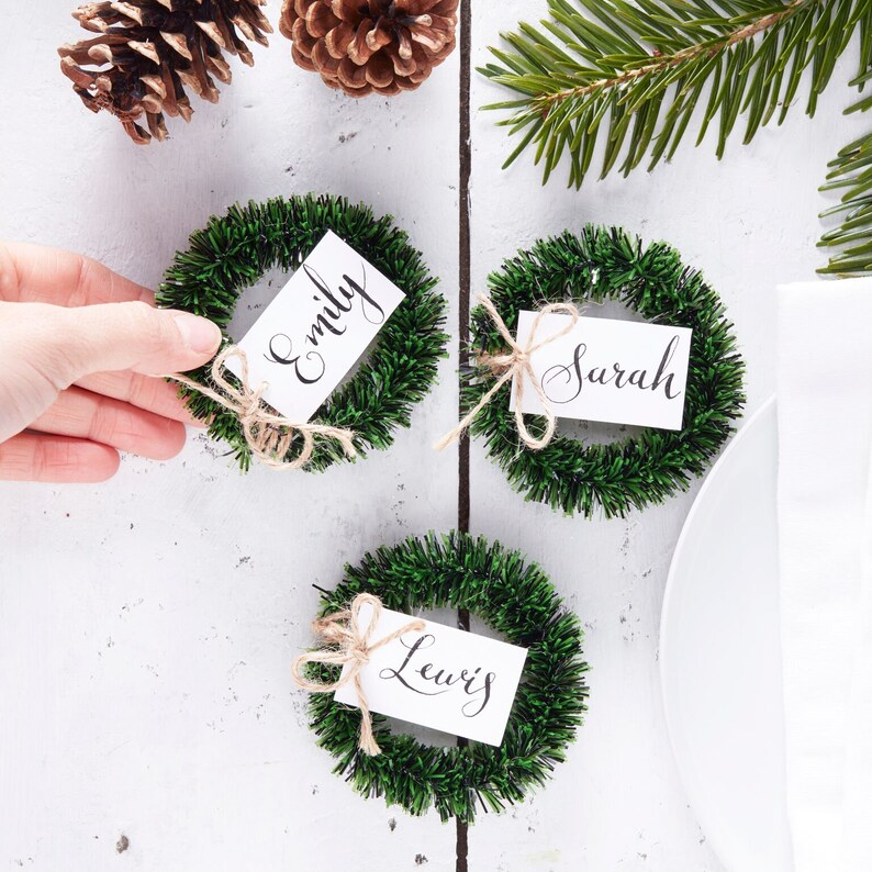 Name Card Holders Wreath Name Place Cards Christmas Decorations Rustic Christmas Table Decor Christmas Wedding