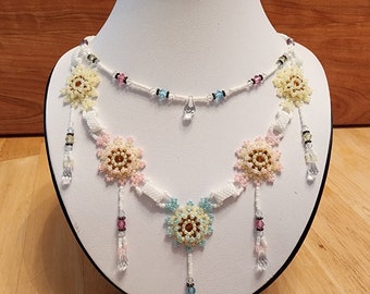 Beaded Flower Necklace, Spring Flowers