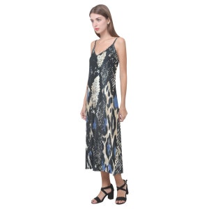 Sleeveless Dress - Grey - Blue - Snake Skin - Animal Print - Designer - Summer - Spring - Wedding Guest - Party - Casual - Long