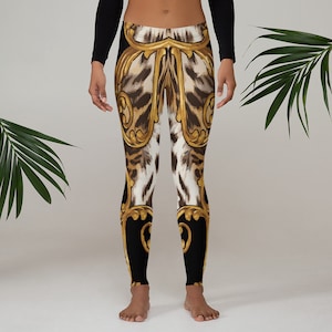 Leggings - Estampadas - Estampa de leopardo - Douradas - Estampadas gráficas - Designer - Calças de ioga - Academia - Treino - Atlética - Corrida - Esportes