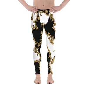 Mens Leggings - Printed - White - Black - Designer - Yoga Pants - Workout Pants Gym Athletic Running Squat Proof