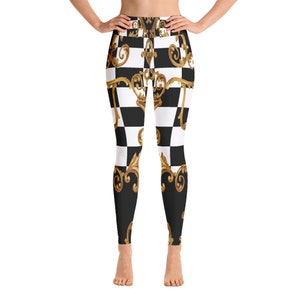 Leggings mit hoher Taille für Frauen, Schwarz Weiß Karierte Workout Gym Designer Yoga Hose, Athletische Damen Laufen Squat Proof Gedruckt Leggings