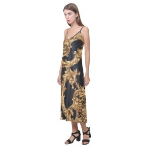 Sleeveless Dress | Black Gold Wedding Guest Mother of The Bride Designer Summer Cocktail Formal Plus Size Party Evening Boho Birthday
