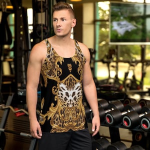 Tank Top Shirt For Men - Gold - Leopard Animal Print - Graphic - Print Tees - Workout - Casual - Gym - Athletic - Sports - Running