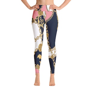 Leggings mit hoher Taille für Frauen - Bedruckt - Weiß - Marineblau - Weiß - Pink - Designer - Yogahose - Fitnessstudio - Workout Athletisch Laufsport