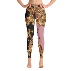 Leggings mit hoher Taille - Bedruckt - Pink - Schwarz - Gold - Designer - Yoga-Hose - Fitnessstudio - Workout - Athletisch - Laufen - Sport