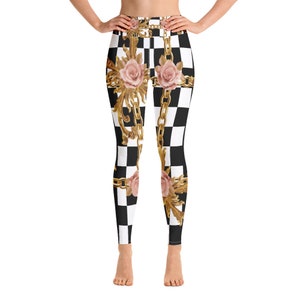 Leggings mit hoher Taille für Frauen, Schwarz Weiß Kariert, Workout Gym Designer Yogahose, sportliche Damen, die hockende Beweise gedruckte Leggings laufen