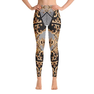 Hohe Taille Schwarz Grau Gold Leggings, Workout Gym Designer Yoga Hose, Athletische Damen Laufen Squat Proof Gedruckt Leggings