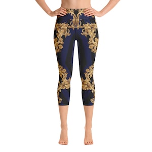 Capri Leggings mit hoher Taille - Bedruckt - Marineblau - Gestreift - Designer - Yogahose - Fitnessstudio - Workout - Athletisch - Laufen - Sport
