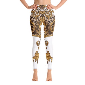 Leggings für Frauen, Weiß Gold Leopard Animal Print Workout Gym Designer Yoga Hosen, sportliche Damen Laufen Squat Proof gedruckte Leggings