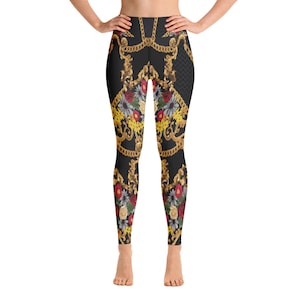 Leggings mit hoher Taille für Frauen - Bedruckt - Schwarz - Gold - Designer - Yogahose - Fitnessstudio - Workout - Athletisch - Laufen - Sport