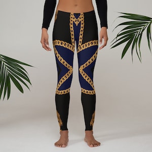 Leggings für Damen - Bedruckt - Schwarz - Gold - Marineblau - Grafik gedruckt - Designer - Yogahose - Fitnessstudio - Workout - Athletisch Laufsportarten